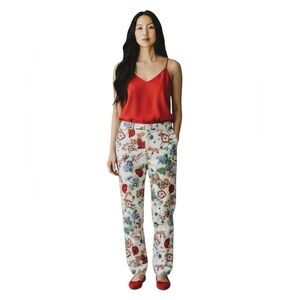 Zara Floral Straight Leg Flat Front Trouser Hi Rise Pants size XS